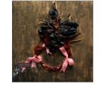 Hair, chili peppers, ribbon on linen. 21 in. x 21 in., 1993.jpg